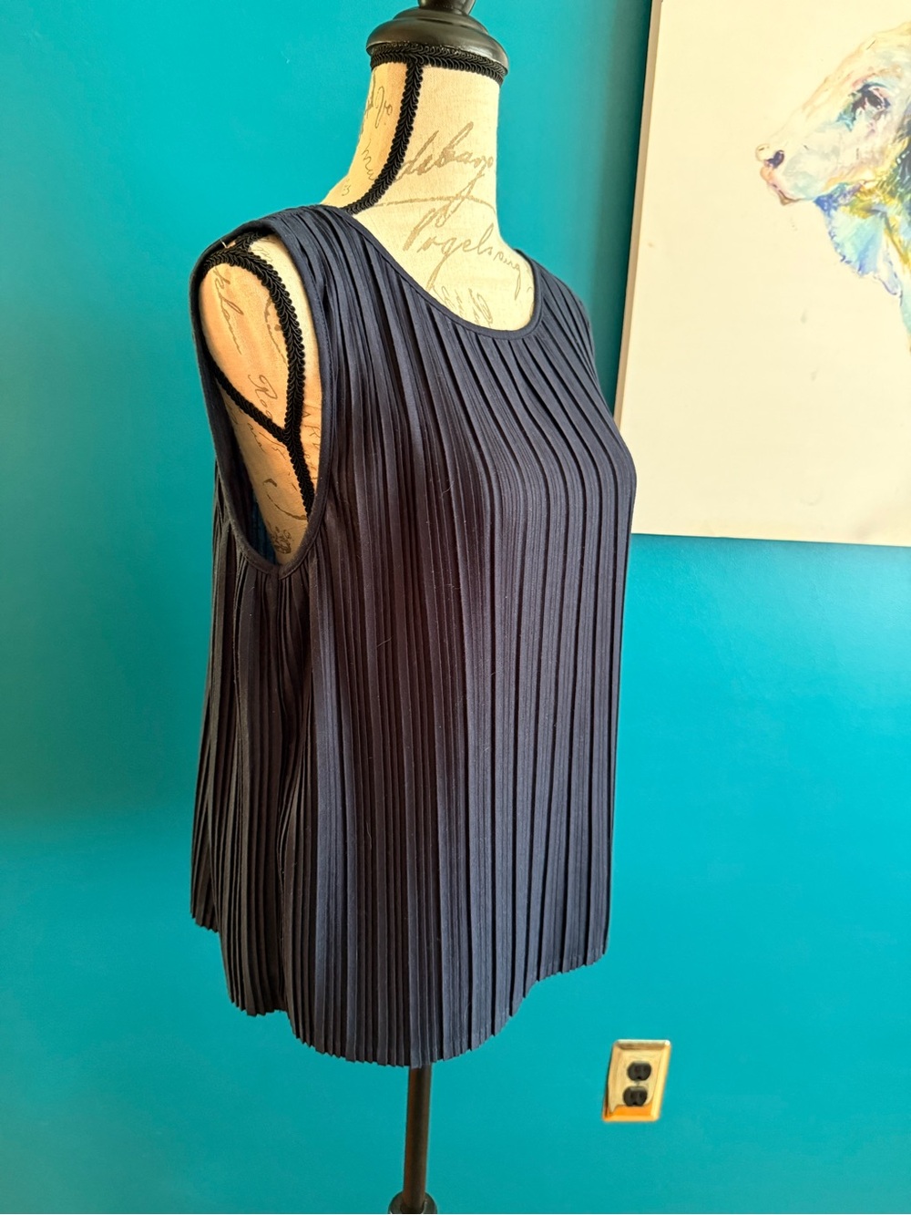 Sleeveless Navy Pleated Women's Blouse
